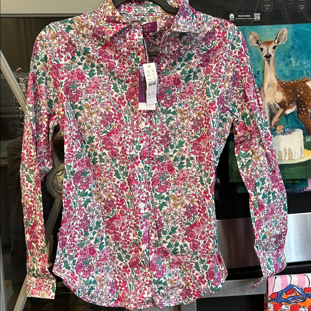 J Crew Liberty Floral Cotton Fitted Button Up Shirt NWT 00